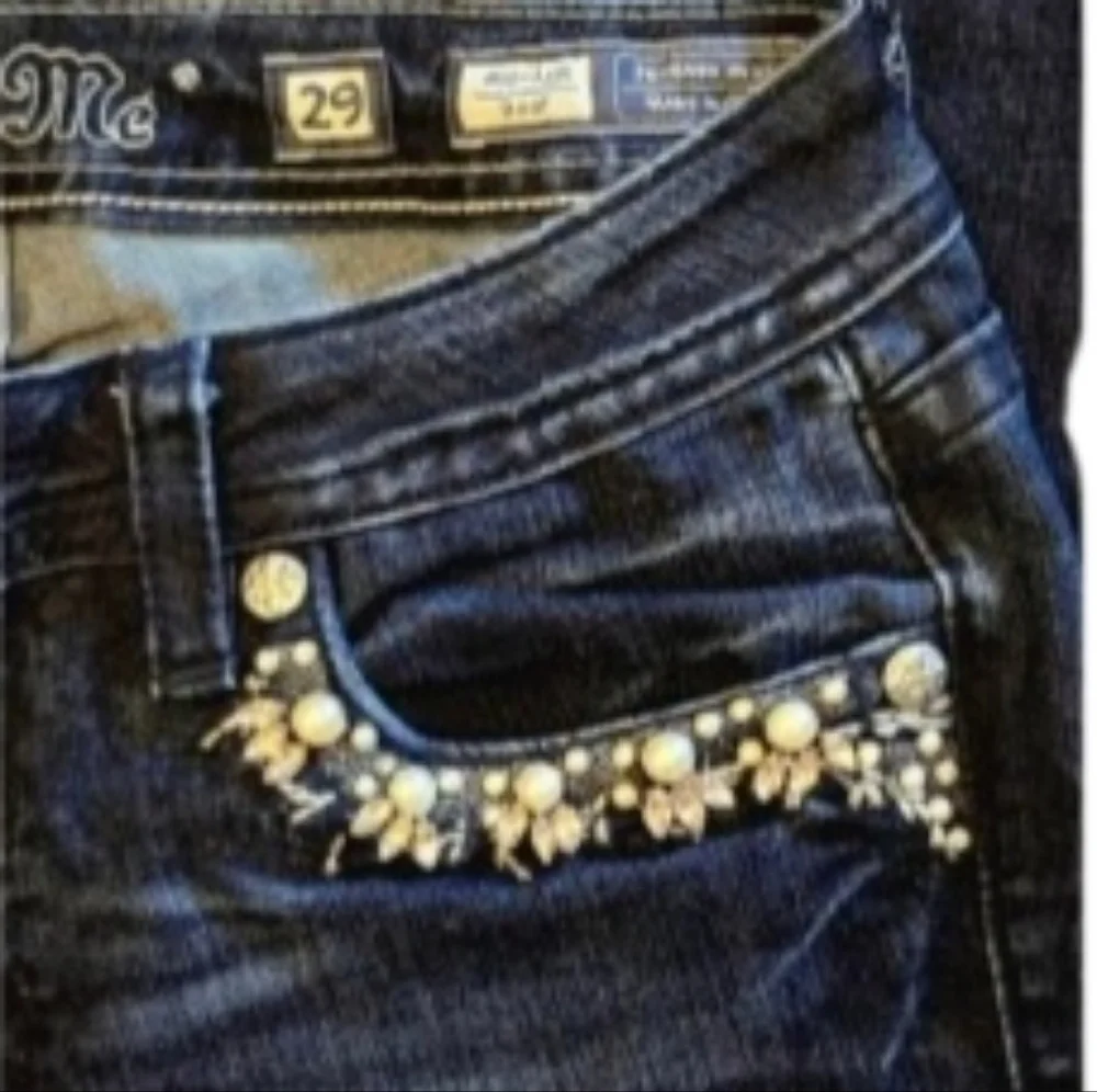 Miss Me Women's Bootcut Jeans Size 30 Blue Denim Front Embellished Stretch Y2K - Picture 4 of 4
